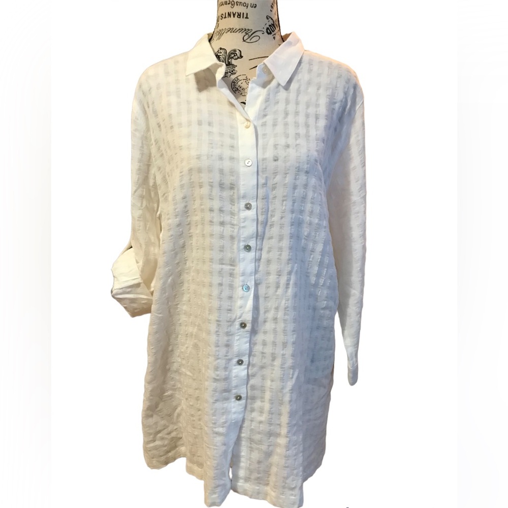 J. Jill Button Down Tunic Blouse, Sz XL, Seersucker